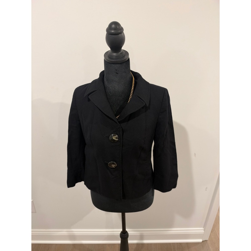 Talbots Petites Black Stretch Fabric Blazer Jacket Size 2P Made in Italy Fabric